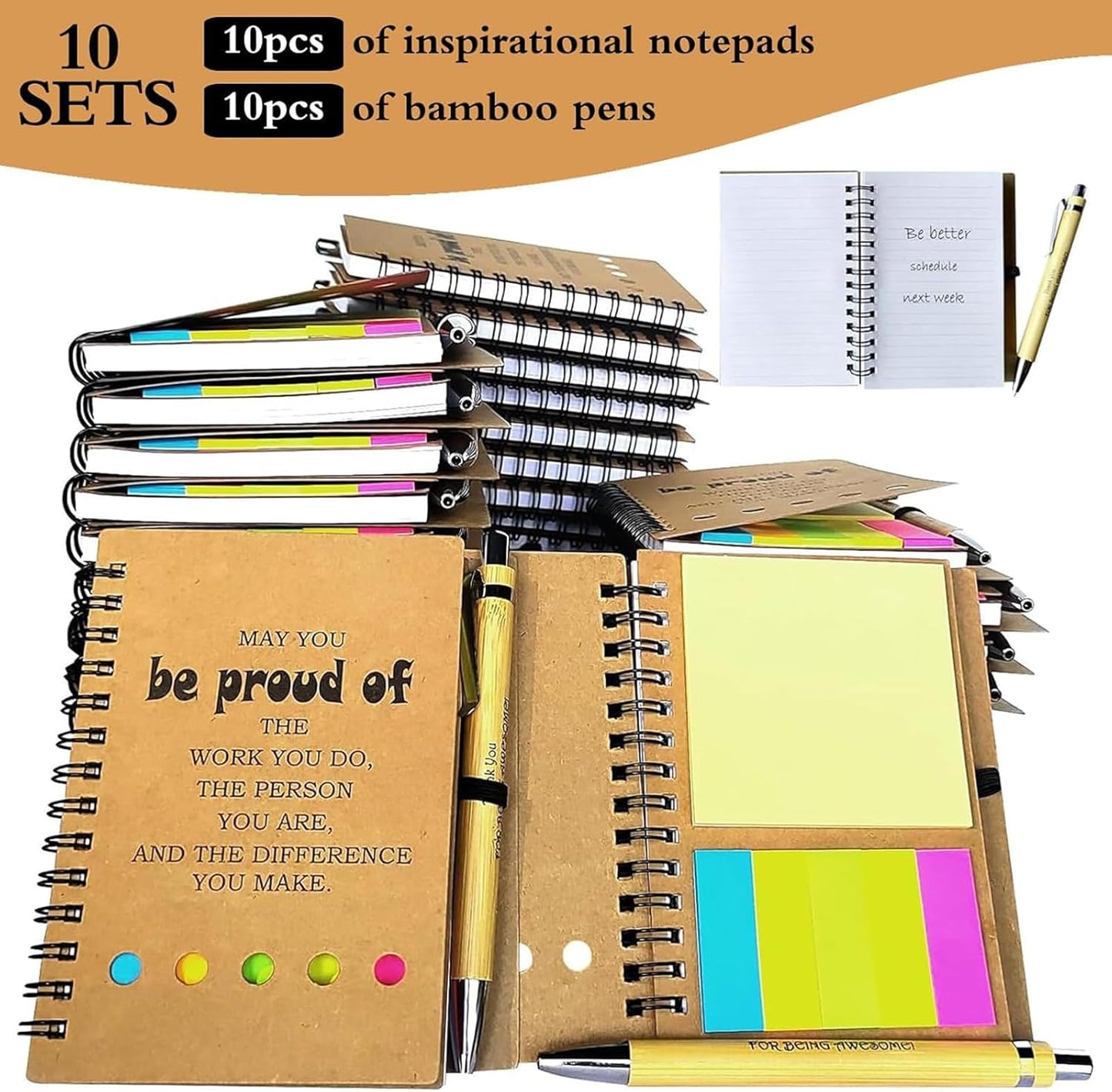2026 Inspirational Spiral Notebook 10 Sets Portable Employee Appreciation Gifts Bulk Journals with Sticky Note Pen for Teachers Students Friends Colleagues Volunteer Nurse and Family Thank You Gifts