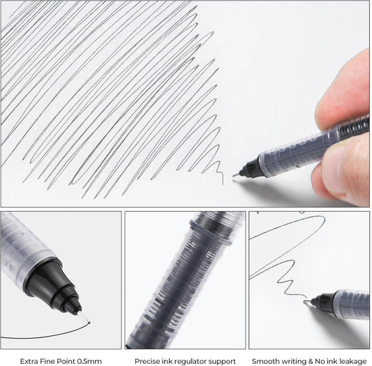 M&G Liquid Ink Rollerball Pens 12 Pcs, 0.5mm Black Ink Extra Fine Point Pens, Quick Drying Ink Fine Tip Roller Ball Pens with Plug-In Cover & Anti Slip Grip for Smooth Writing Office School Home Gift