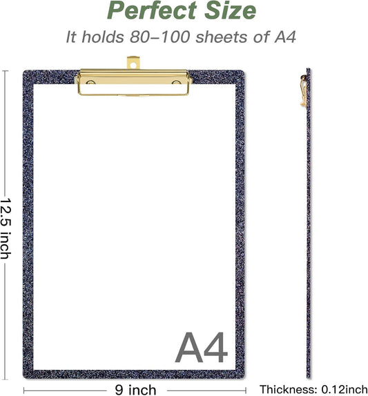 Rimilak Acrylic Glitter Clipboards, Sparkly Board with Low Profile Gold Clip, Designed for Classroom School and Office Use, A4 Letter Size 9 x 12.5 in, Pink