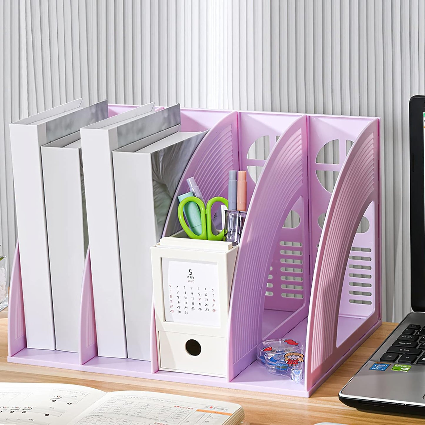 SAYEEC 2Pcs Magazine Holder Plastic File Sorter Binder Holder for Desk Folder Organizer Stand Book Shelf Dividers Vertical Filling Storage Rack Desktop Bookshelf Display Box for Office School (Black)