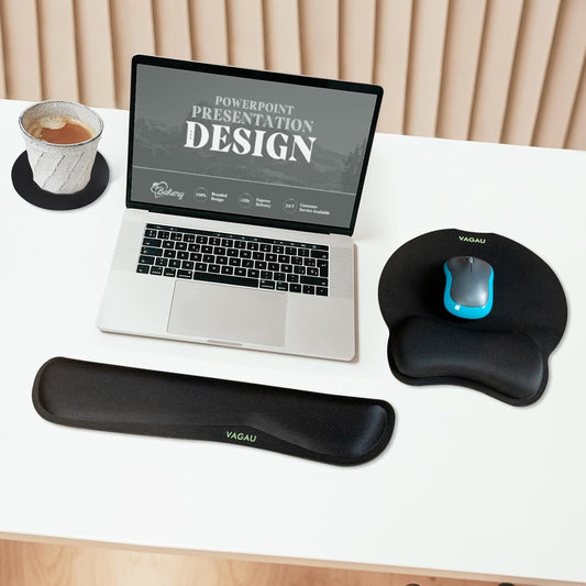 VAGAU Premium Keyboard Wrist Rest and Mouse Pad Wrist Support, Ergonomic Memory Foam Set for Office, Laptop, Mac, Computer and Gaming, Comfortable Typing &Wrist Pain Relief (2 Pack)