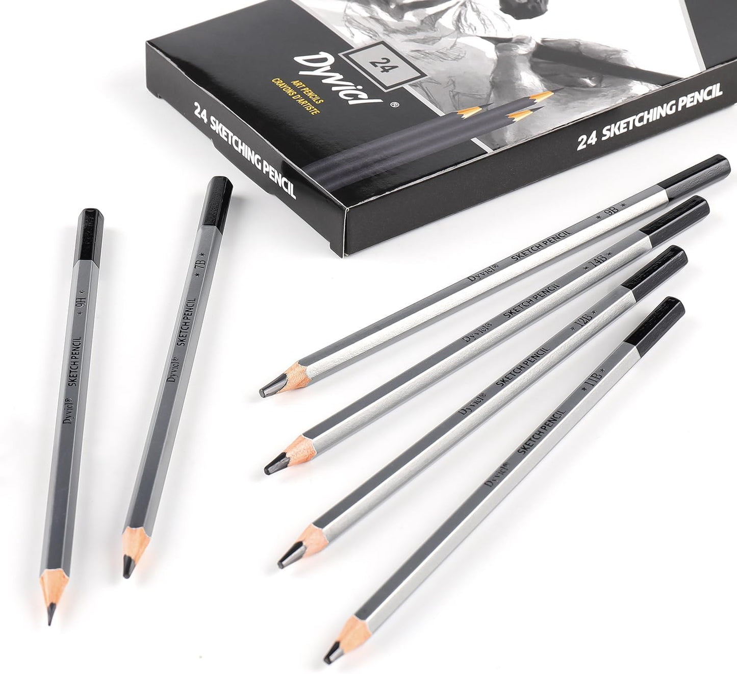 Dyvicl Professional Drawing Sketching Pencil Set - 12 Pieces Drawing Pencils 10B, 8B, 6B, 5B, 4B, 3B, 2B, B, HB, 2H, 4H, 6H Graphite Pencils for Kids, Beginners, Pro Artists