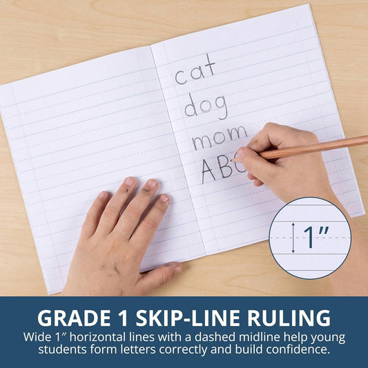 ROARING SPRING Primary Composition Book, Handwriting Notebook for Kids (4K - 1st Grade), Grade 1 Ruled, 1" Skip-Line Manuscript Paper, Flexible Cover, 9.75" x 7.5", 50 Sheets/100 Pages, 12 Pack