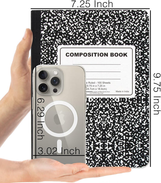 Trail maker (50 Pack Bulk Composition Notebooks, Wide Ruled Marble Cover, 200 Pages (100 Sheets), 9.75 x 7.5, Bulk School Supplies for Classroom, Office & School Donations