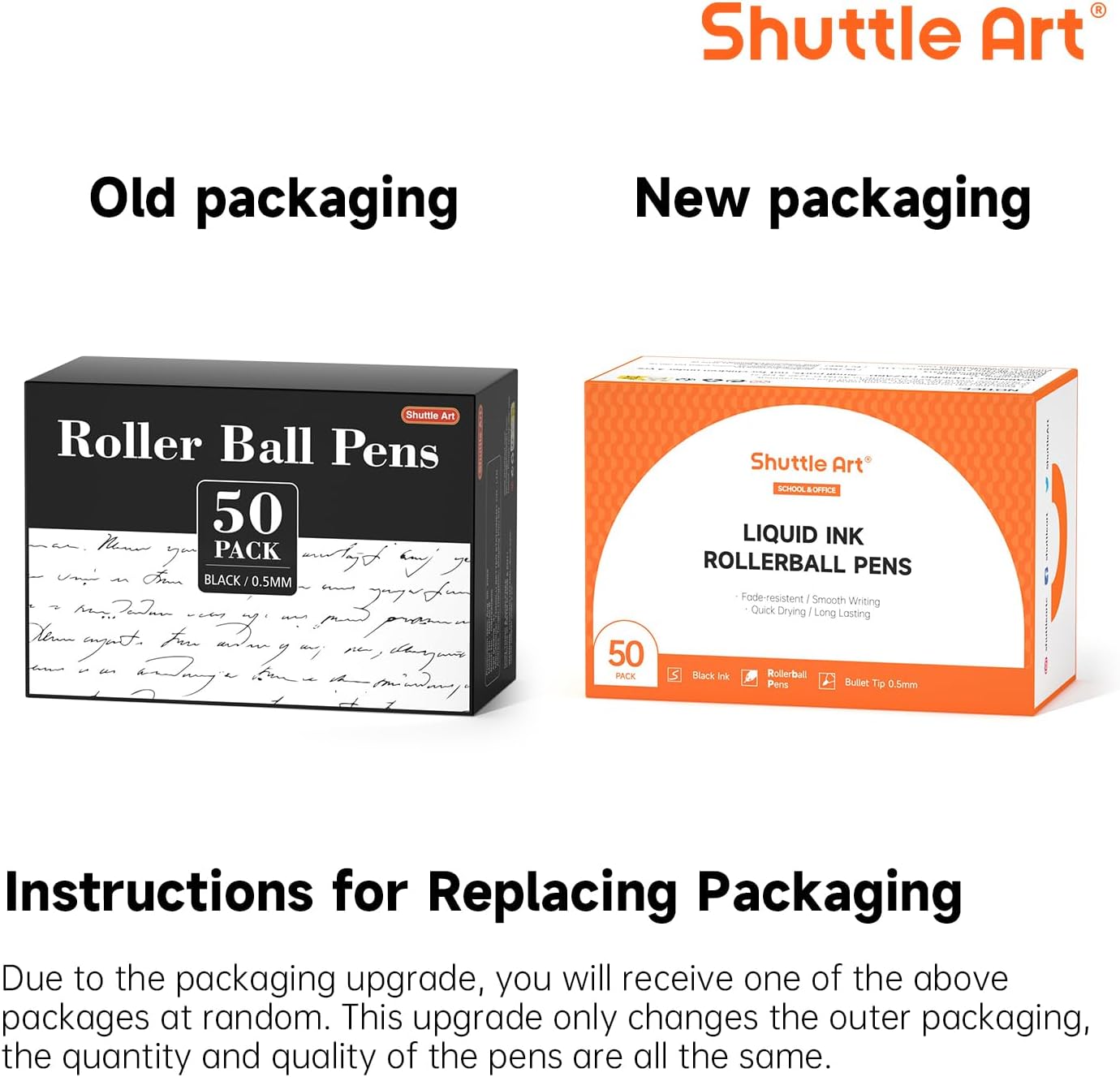 Shuttle Art RollerBall Pens, 50 Pack Black Fine Point Roller Ball Pens, 0.5mm Liquid Ink Pens for Writing Journaling Taking Notes School Office