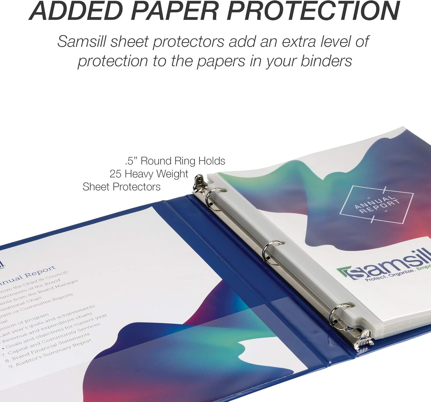 Samsill Economy 0.5 Inch 3 Ring Binder, Round Ring Binder, Customizable Clear View Cover, Blue