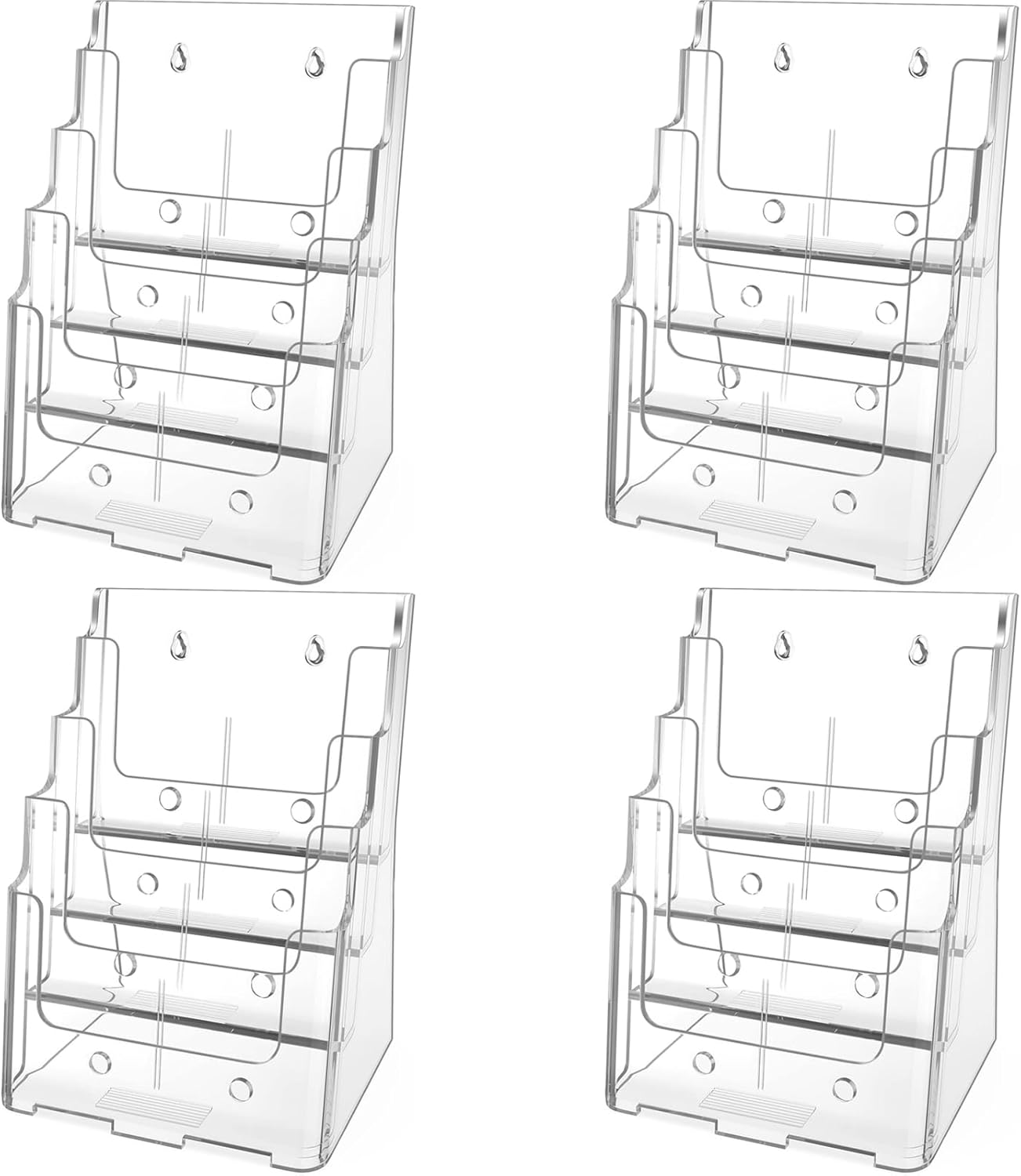 MaxGear Acrylic Brochure Holder 8.5 x 11 inch, 4 Tier Clear Literature Organizer Magazine Stand Display with Removable Divider for 4 x 9 inch Brochures, Pamphlet, Wall Mount or Countertop, 1 Pack