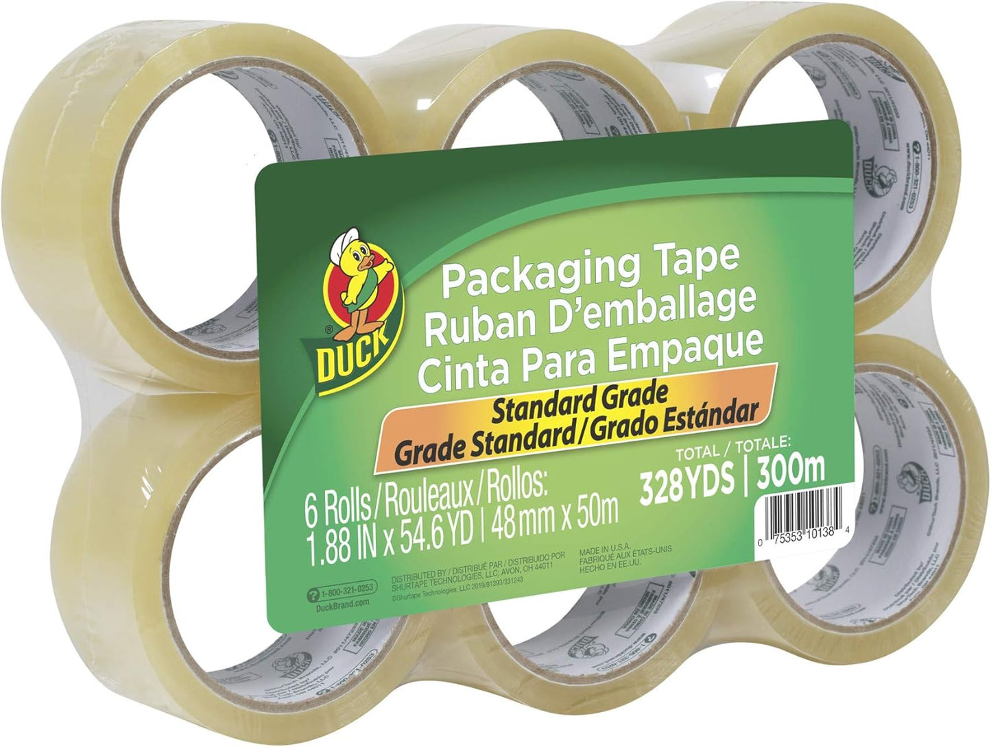 Duck Brand Standard Packaging Tape Refills - 4 Rolls of Clear Packing Tape - Shipping, Mailing and Moving Supplies - 3" Core - 1.88 Inch x 54.6 Yards, Clear (240238)