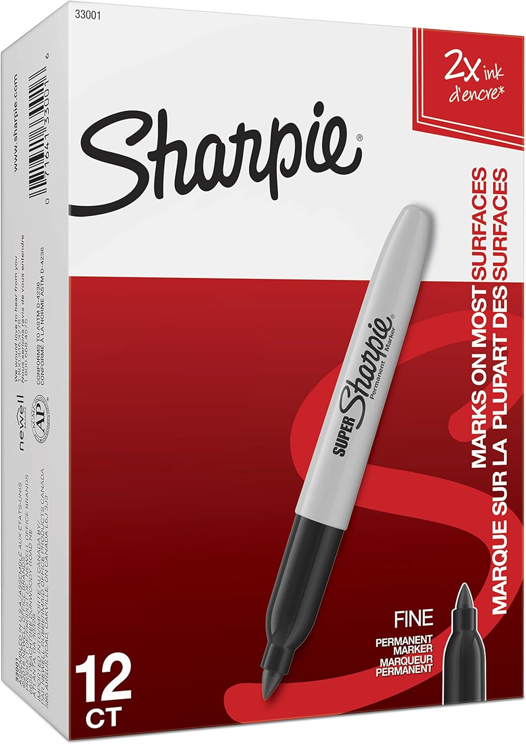 Sharpie Super Permanent Markers, Fine Point, Black, 12 Count - Quick Drying, For Classroom, Poster Boards, Office, Home, Teacher Supplies