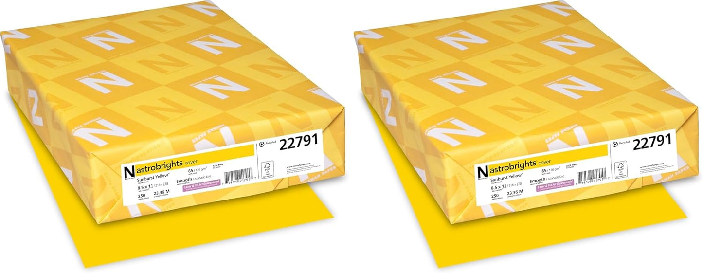 Astrobrights Colored Cardstock, 8.5” x 11”, 65 lb/176 GSM, Sunburst Yellow, 250 Sheets (22791)