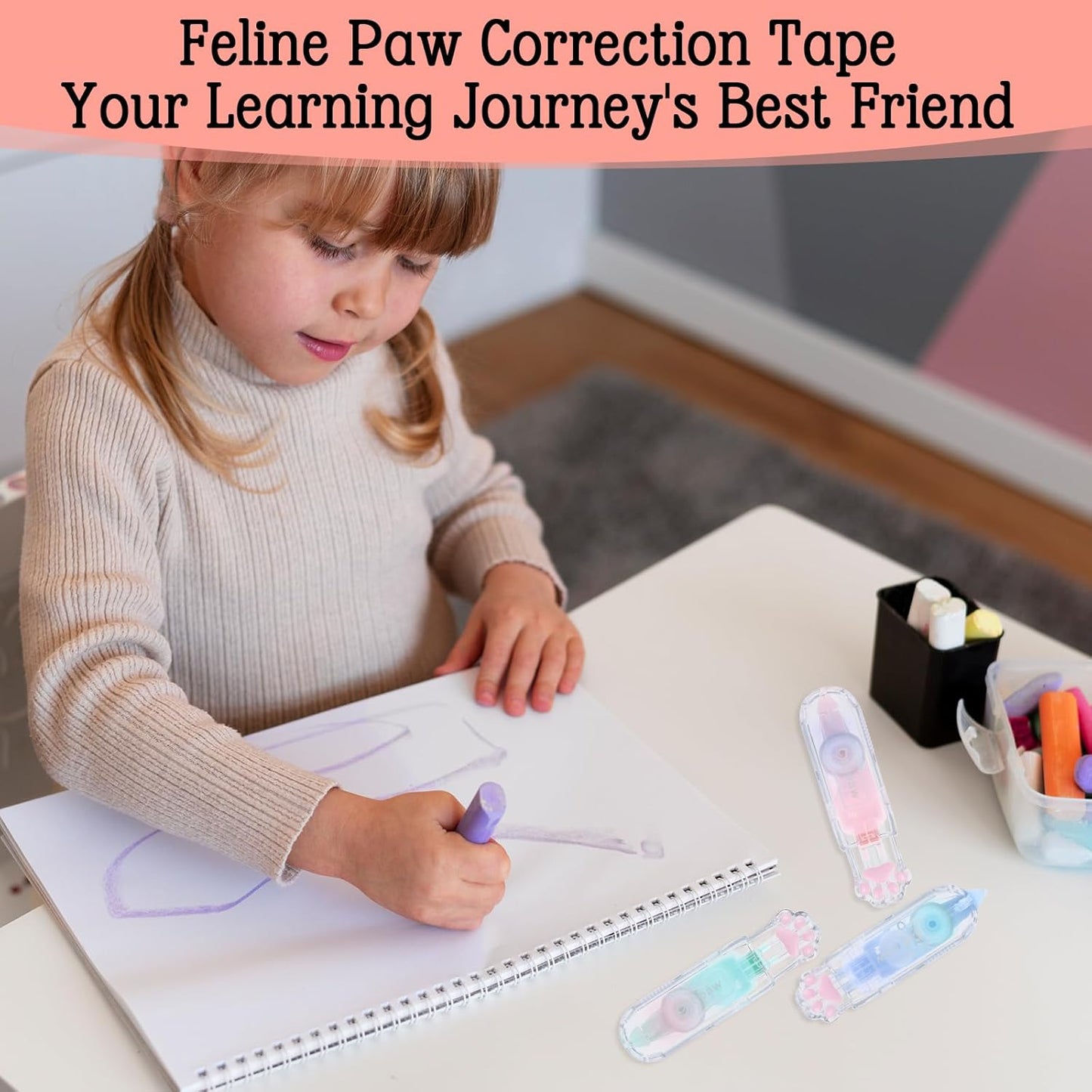 Piriuuo 3 Pcs Correction Tape, Retractable Correction Tape Pen Cute Cat Paw Pen Double Sided Tapes Roller for Instant Corrections Glue Tapes Roller for School Office Supplies