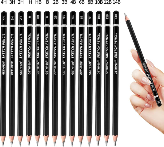 Drawing Sketching Pencil Set, 24 Piece Pro Artist Sketch Kit - Graphite Pencils (12B-4H),Charcoal Pencils for Drawing,Black and White Charcoal Pencils,Charcoal Sticks,Stumps,Eraser,Sharpeners