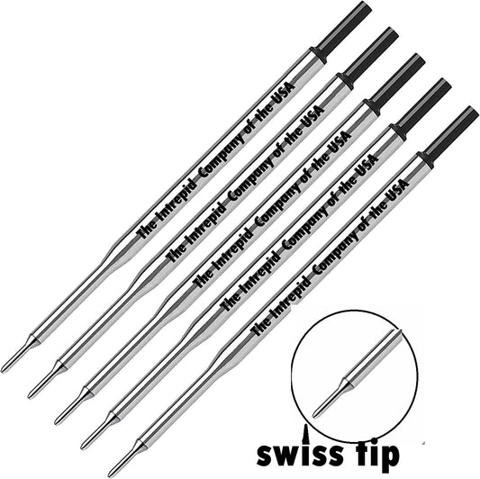 5 Genuine Intrepid Fine Ballpoint Refills for Paper Mate Lubriglide, Aspire, PhD,PhD Ultra Ballpoint Pens and Schneider pens That take Express 225, (Bulk Packed) (Black)