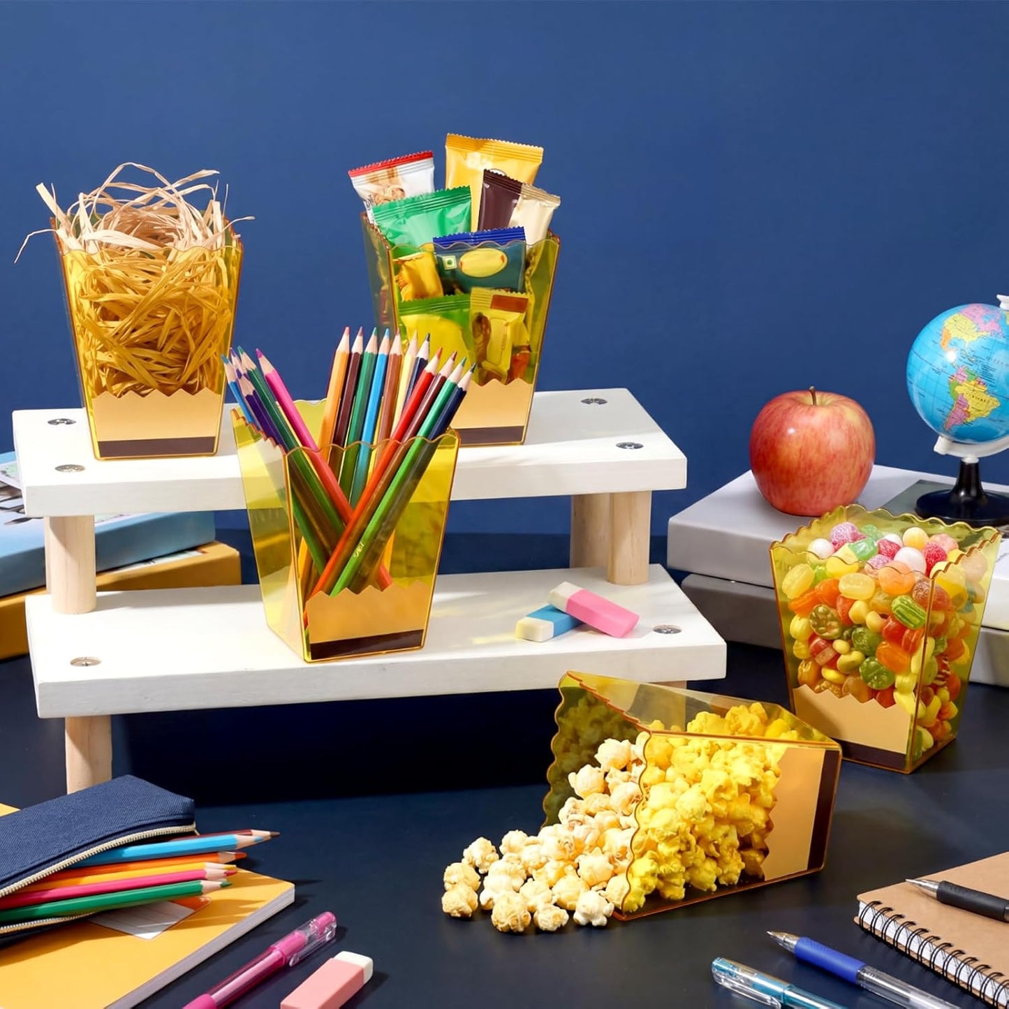 Mimorou 6 Pcs Teacher Gift Box Teacher Appreciation Gift Container Thank You Pencil Notebook Composition Book Crayon Candy Popcorn Holders for End of Year Graduation Party (Notebook)
