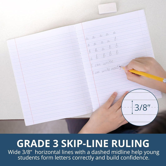 ROARING SPRING Primary Composition Book, Handwriting Notebook for Kids (K - 3rd Grade), Grade 3 Ruled, 3/8" Skip-Line Manuscript Paper, Flexible Cover, 9.75" x 7.5", 50 Sheets/100 Pages, 12 Pack