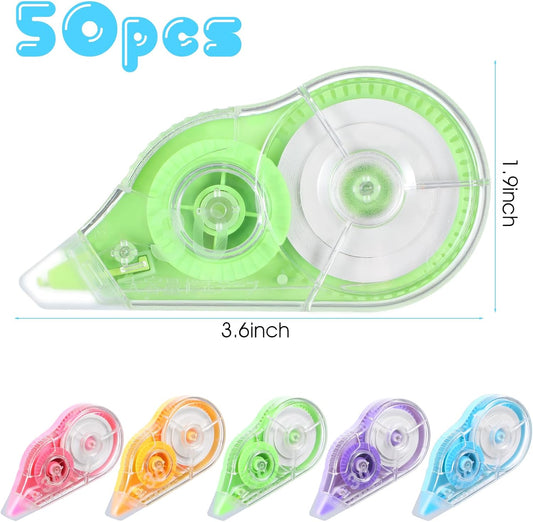 50 Pack White Correction Tape, 39 Feet Correction Tapes Easy To Use Applicator for Instant Corrections School Office Supplies, Colorful
