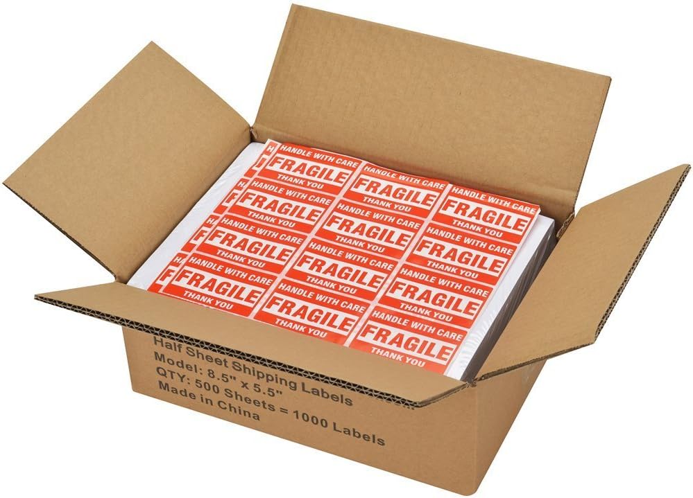 MFLABEL Half Sheet Shipping Labels - 200 Self Adhesive Sticker Sheets for Laser & Inkjet Printers, Waterproof & Smudge-Free, with 12 Free Fragile Labels for Packaging, Shipping and Crafting - Colors B