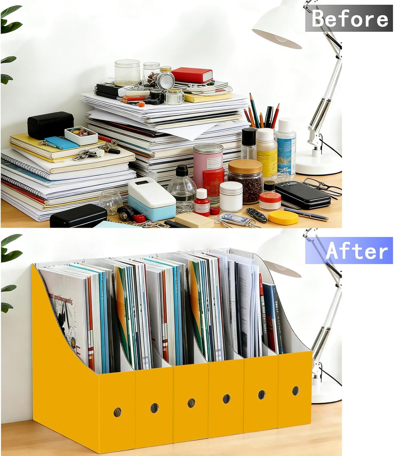 Limitliho 6 Pack Cardboard Magazine Holder for Desk, Book Bins for Classroom Library,Office,Home, 10.6" H x 10.2" L x 3.5" W in Magazine File Holder (Elegant color)