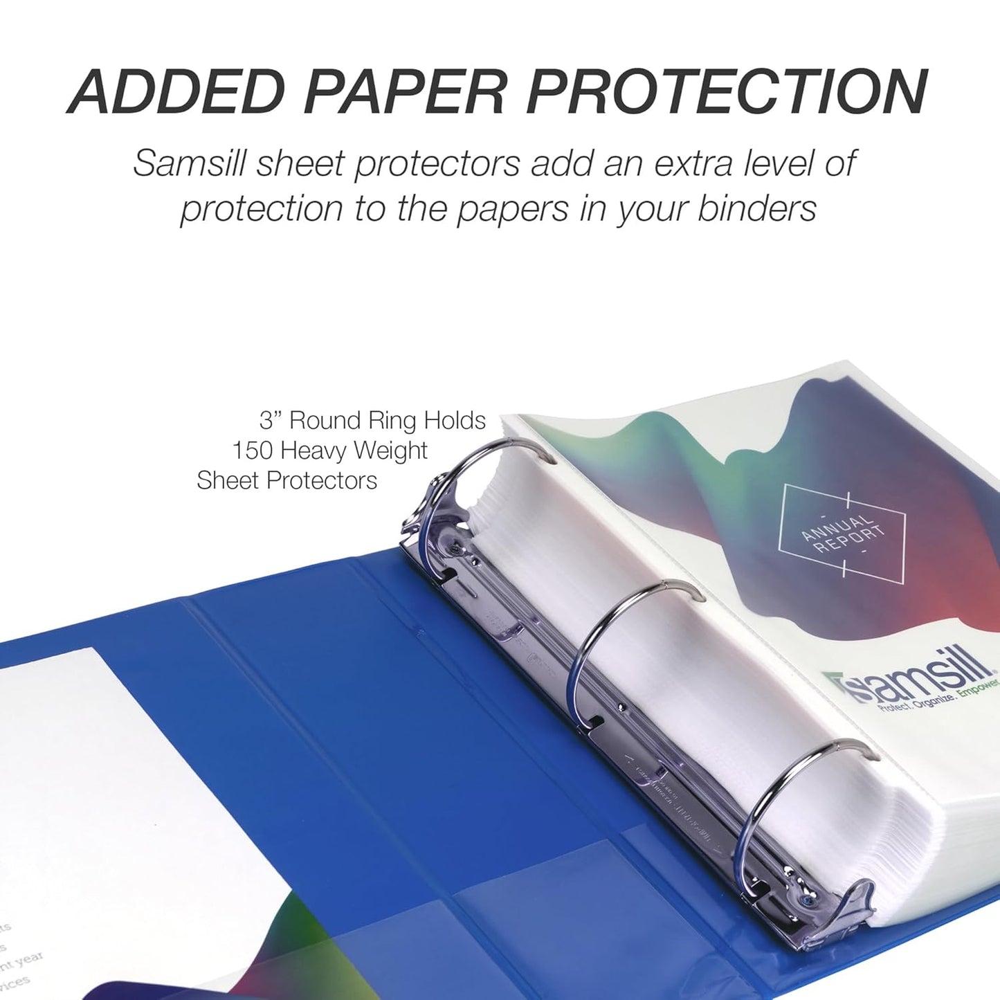 Samsill 3 Inch 3 Ring Binder, Economy Round Ring, Clear View Cover, 550 Sheet Capacity - for School, Home, Office - Blue