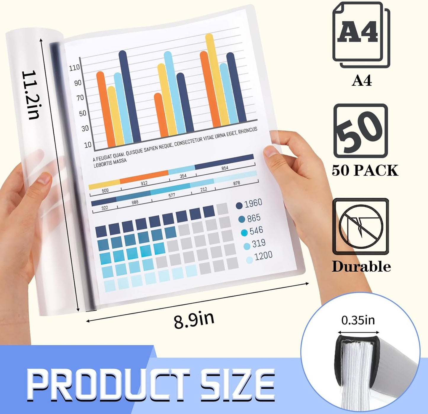 13 Pack Report Covers with Sliding Bar, Clear Report Covers for A4 and Letter Size Paper, Presentation Folders Resume Document Covers for School Office, Black