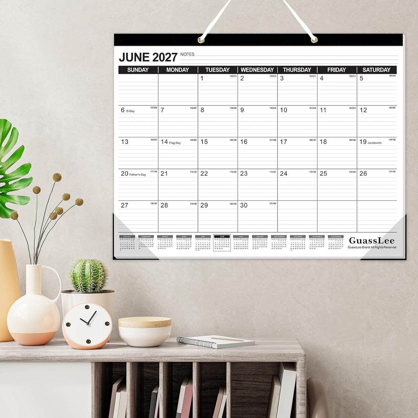 GuassLee Desk Calendar 2026-2027 - 19 Months Academic Calendar 17" × 11.5" Desktop Calendar from Jun. 2026 to Dec. 2027 with Julian Date for Home School Office Desk Top Organizing