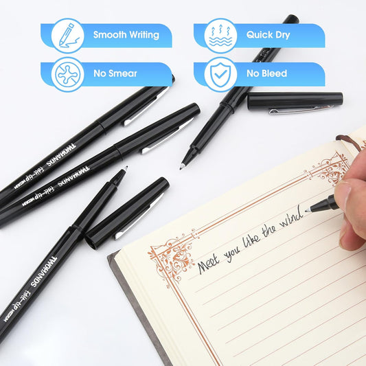 TWOHANDS Felt Tip Pens, 0.7mm Medium Point Fineliner Pens, Assorted Colors No Bleed Felt Pens for Journaling, Coloring, Note Taking, Planner, 12-pack 22004