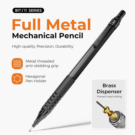 STAGEEK 35PCS Black Art Mechanical Pencil Set in Case,0.5 0.7 0.9 2.0 Graphite Metal Drawing Drafting Pencils, Sharpener Erasers 384PCS Lead Refills (6B 4B 2B HB 2H 4H Colors) for Writing Sketching