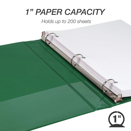 Samsill 1 Inch 3 Ring Binders, Economy Round Ring, Clear View Cover, 200 Sheet Capacity - for School, Home, Office - Green, 24 Pack