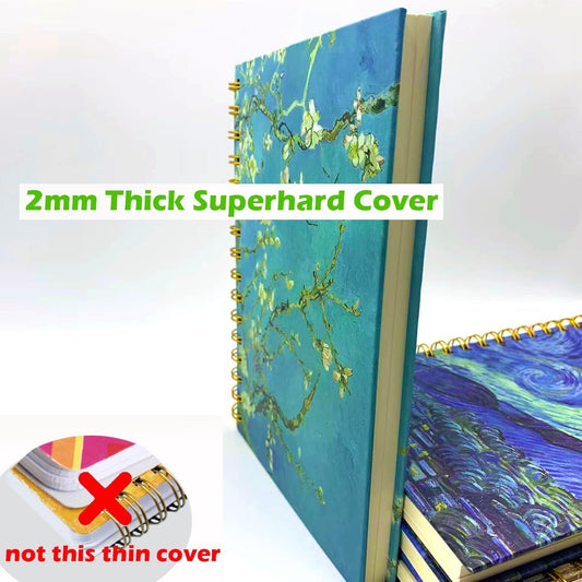 4 Pack A5 Van Gogh Notebooks Thick Superhard Cover Spiral Notebooks Hardcover Spiral Journals Spiral Bound Journal 8.3"x 6.3" College Ruled 4x160 Pages 100GSM Supplies for School Office Gifts