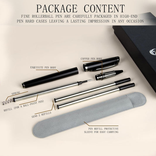Liquid Ink Rollerball Pen,Essential Business Nice Pens,Metal pen Smooth writing stylish design effortless writing,Luxury pens with gift case for Men & Women with 2 Refills