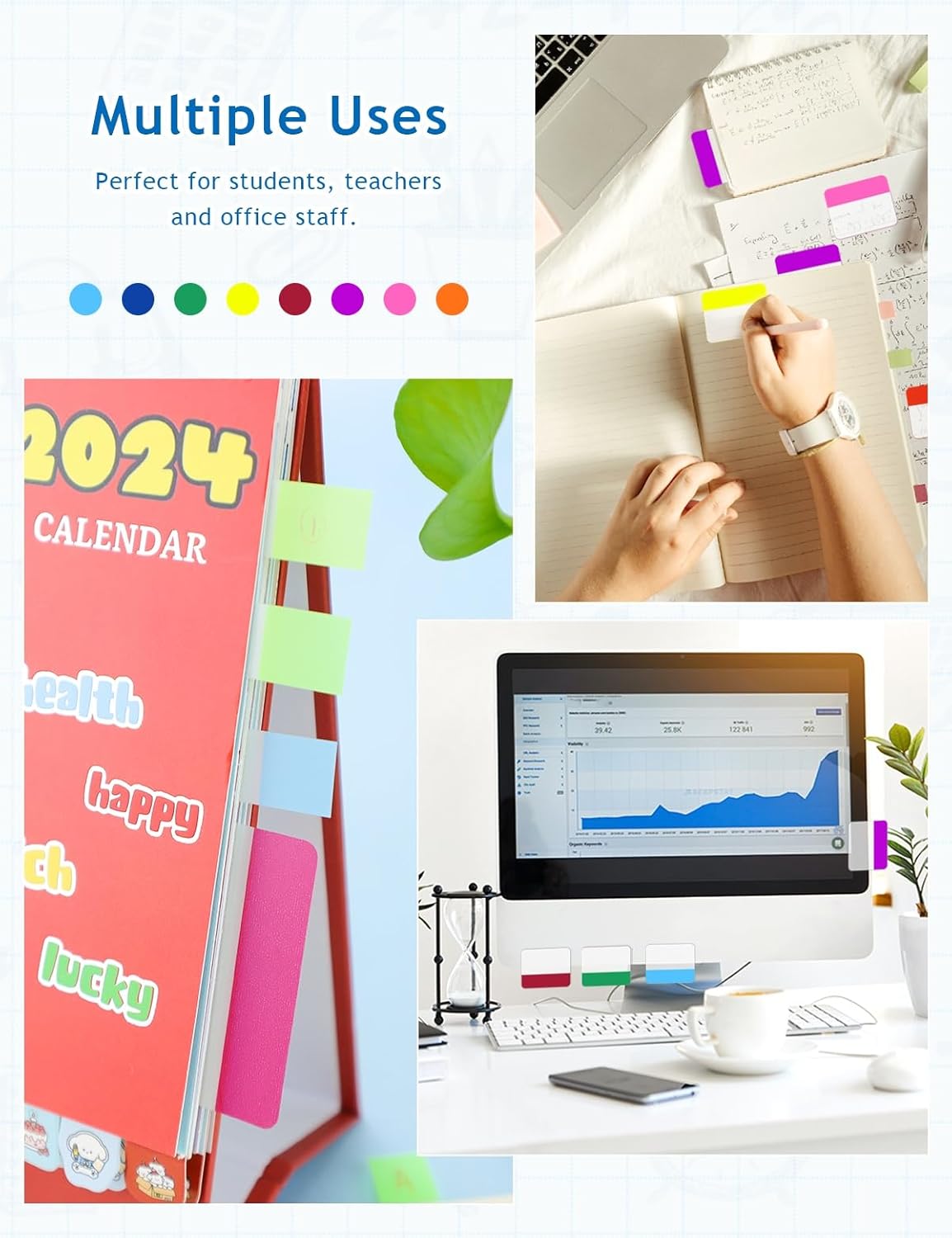 500 Pcs Sticky Page Tabs, Book Tabs Writable, 2 Inch Sticky Index Tab for Notebooks