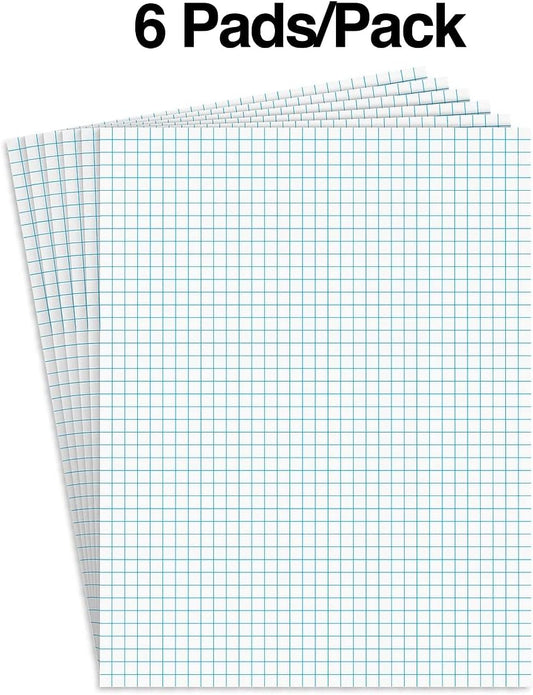 STAPLES Graph Pads, 8.5” x 11”, Graph Ruled, White, 50 Sheets/Pad, 6‑Pack