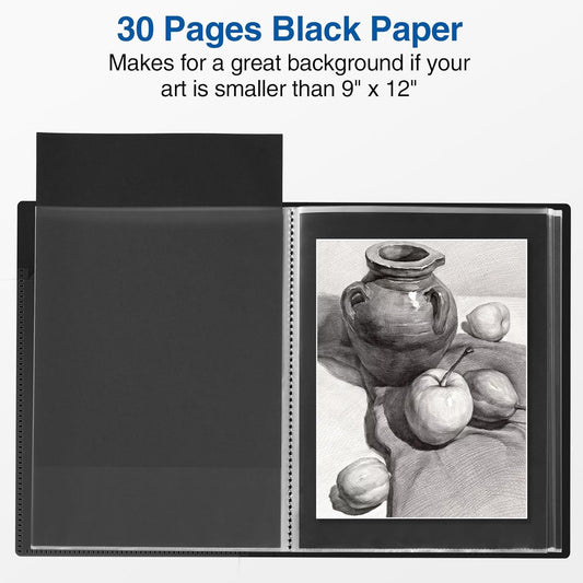 Sooez Art Portfolios 11"x17", Large Portfolio Folder with 30 Pockets & Black Inner Sheets, Display 60 Pages, 11 x 17 Presentation Book for Artwork Storage, Binder with Plastic Sleeves for Artist