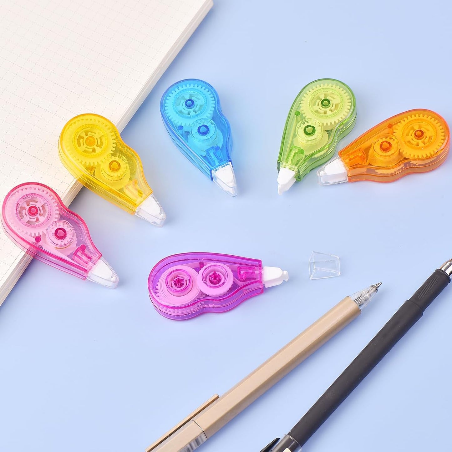 Mini Cute Correction Tape, 13.12ft, 6-Count Pack, Easy to Use, Dry Instant Tear-Resistant and Silent, School Office Supplies, Pink Purple Blue Green Orange Yellow