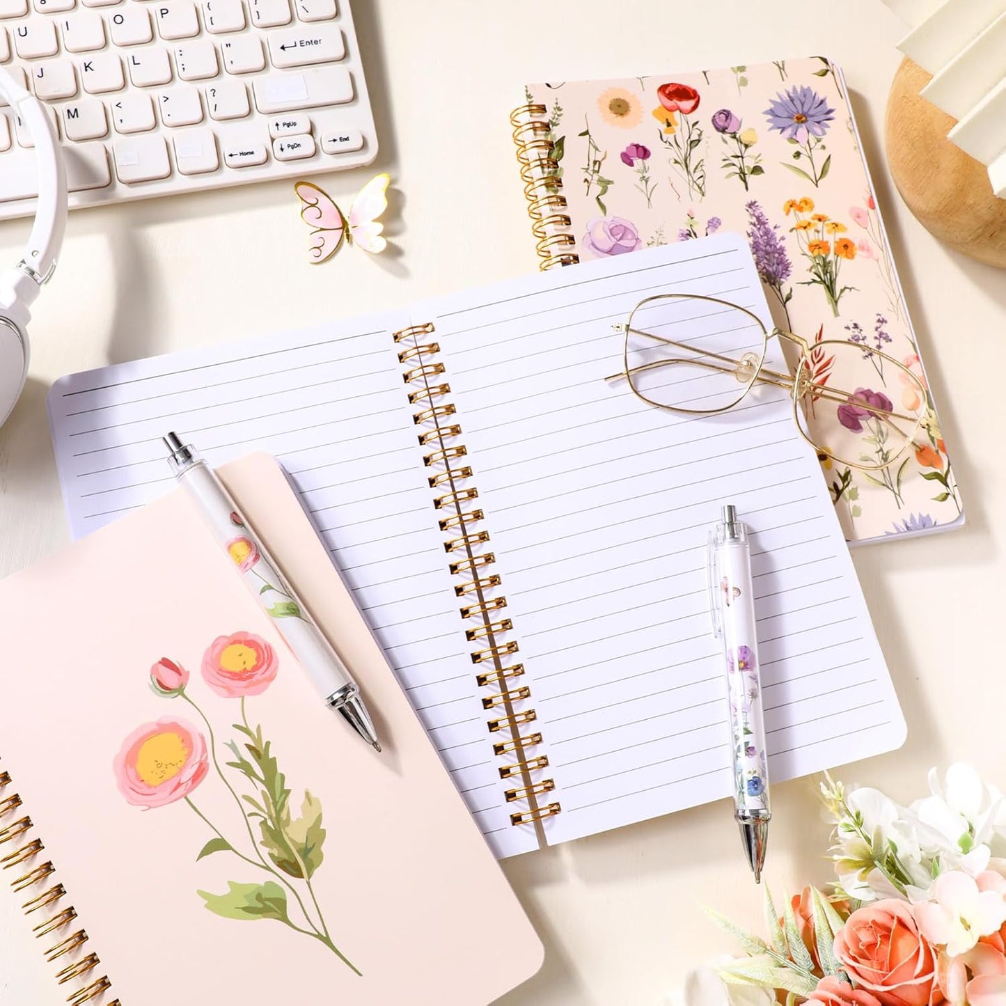 Resurhang 6 Pack A5 Composition Notebook Marble Spiral Notebooks Preppy Cute Aesthetic Hardcover Ruled Composition Books with Ballpoint Pens for School Day Classroom Prize, 5.8 x 8.3 Inch