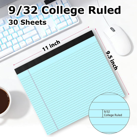 5 Pack Note Pads 11" x 9.5" Colored Legal Pads College Ruled Landscape Note Pads of Paper Writing Pads Perforated 80GSM Legal Pad 30 Sheets Desk Notepad Thick Backboard School, Office, Home
