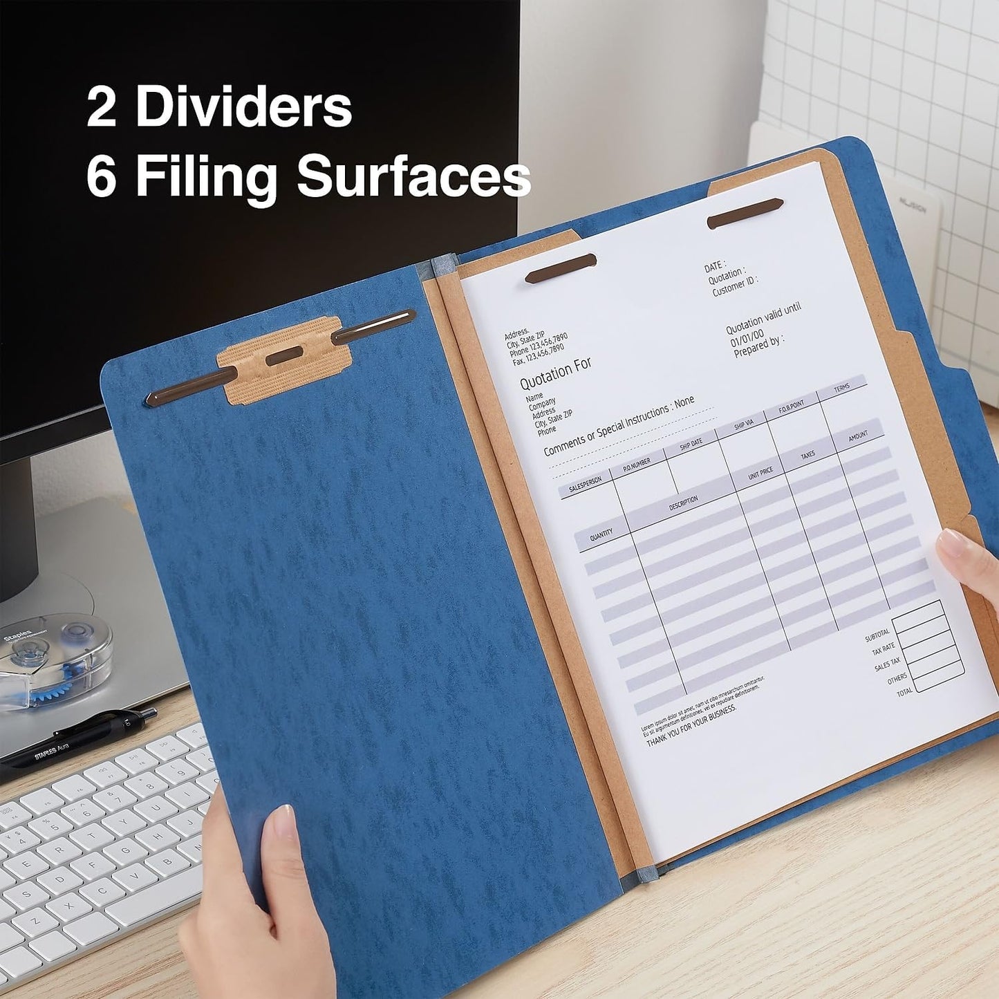 Staples Moisture‑Resistant Classification Folder, Letter Size, 2 Dividers, 2.5″ Expansion, Dark Blue Pressboard, 20/Carton