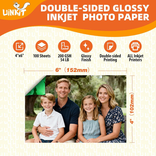 Uinkit 200 Sheets Double Sided Photo Paper Glossy 8.5x11 54lbs Inkjet for Dye Ink 200Gsm Value Bulk Pack Picture 8.5 x 11 9.5Mil for Inkjet Printing Printer (200sheets, 8.5x11)