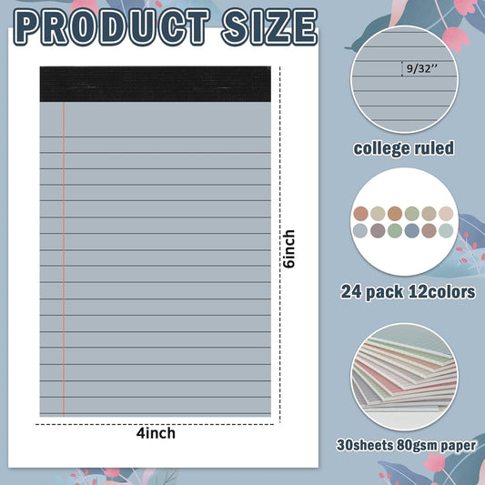 12 PCS 4" x 6" Small Legal Pad College Ruled Lined Mini Legal Pad 80 GSM Pastel Colored Memo Notepad 30 Sheets Memo & Scratch Notepad for Home Office School Work Business To Do List Grocery List