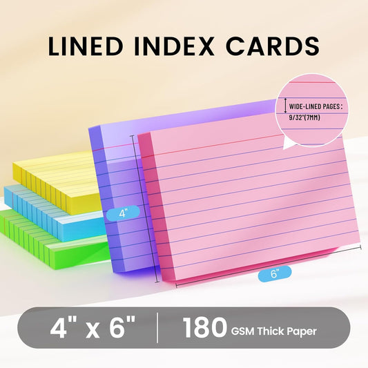 Index Cards 4x6, 200 Sheets, Ruled White Flash Cards for Effective Studying and Note-Taking, Premium Note Cards, Essential School Supplies for College & Office, Home Organization & Study Supplies