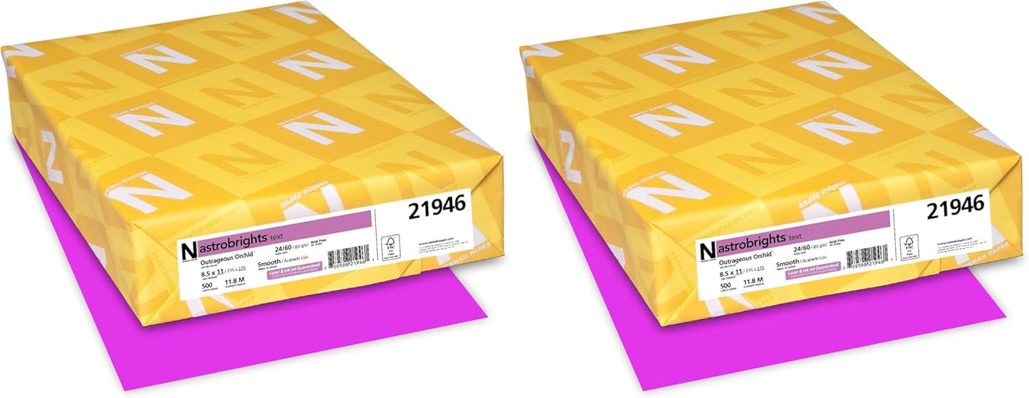 Neenah Paper Astrobrights Color Paper, 8.5” x 11”, 24 lb/89 gsm, Outrageous Orchid, 500 Sheets (21946)