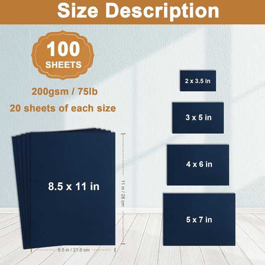Silunkia 100 Sheets White Cardstock 5 Assorted Sizes Craft Paper, 200gsm/75lb White Card Stock Certificates Paper for DIY Cards Making, Business Cards, Wedding Invitations, School Crafting, Menus