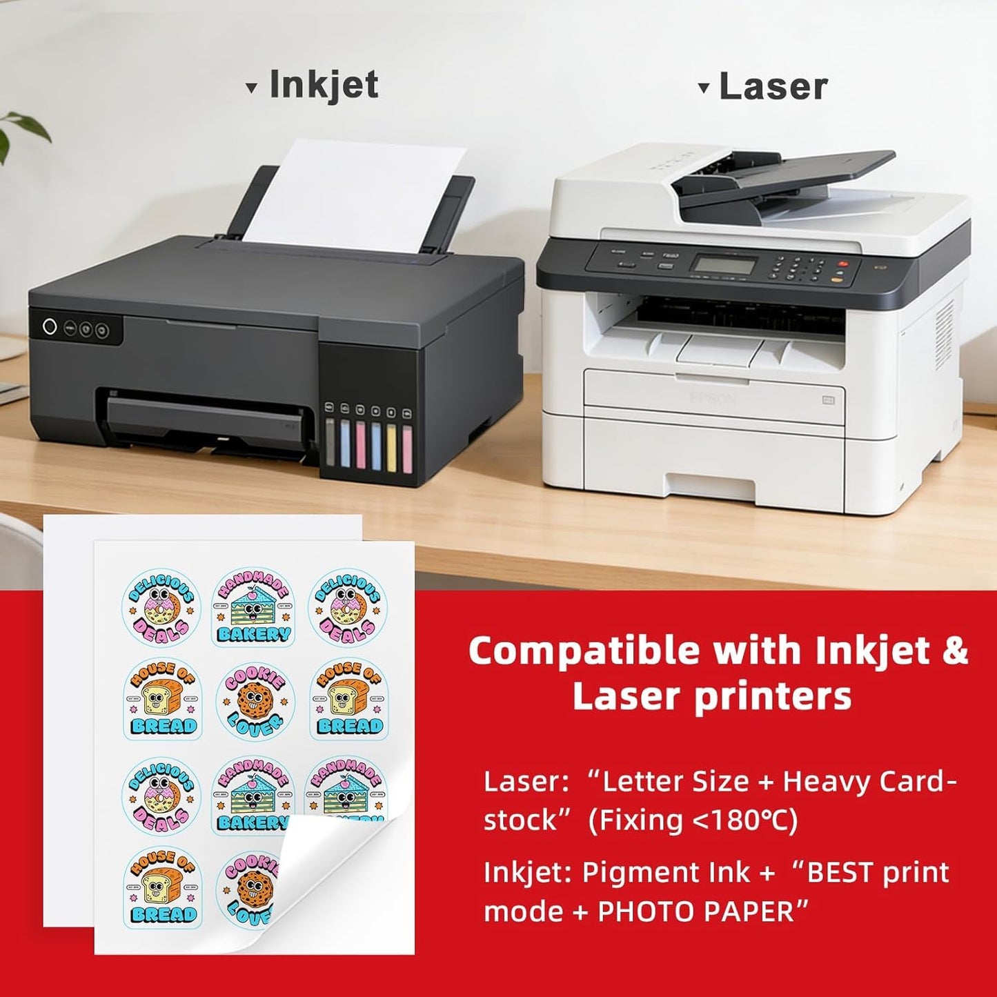 QYH Printable Vinyl Sticker Paper for Inkjet & Laser Printer - Matte White Waterproof, 50 Sheets Vivid Colors, Compatible with Cricut, Silhouette, Ideal for Small Business & DIY- 8.5"x11"