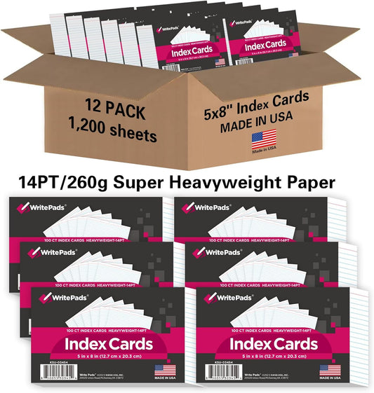 KAISA Lined Index Card 3"x5" Index Cards Flashcards, 2400 Count Ruled on Front, Blank on Back Index Cards, White 24 pack of 100 Shrink, Made in the USA