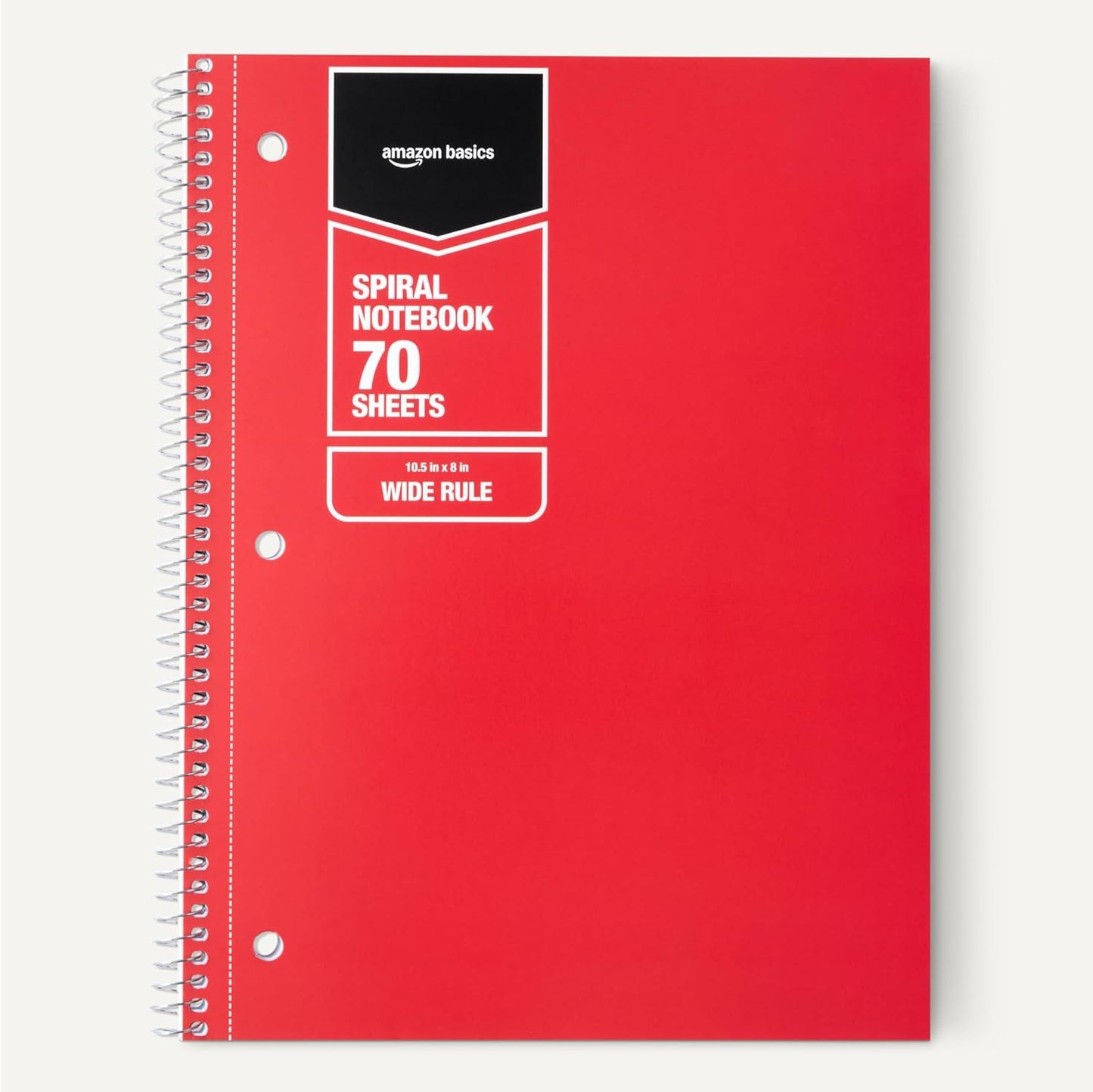 Amazon Basics College Ruled Spiral Notebook, For Work and School, 70 Sheets, 8" x 10.5", Assorted Solid Colors, 5 pack