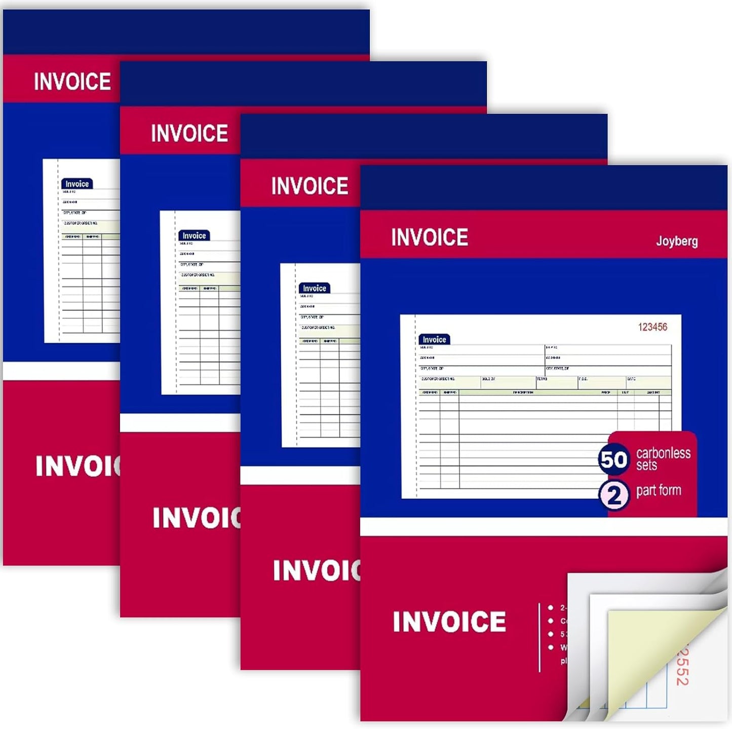 2 Packs Invoice Book for Small Business 2-Part Carbonless, 5-1/8”x7-29/32” Receipt Book for Small Business, White/Canary Invoice Receipt Book, Purchase Order, Sales Order(50 Sets per Book)