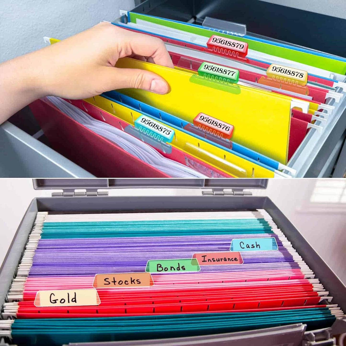 File Folder Tabs, Paxcoo 50 Sets Hanging File Folder Tabs and Inserts, Plastic Tabs for Hanging Folders, Multicolor