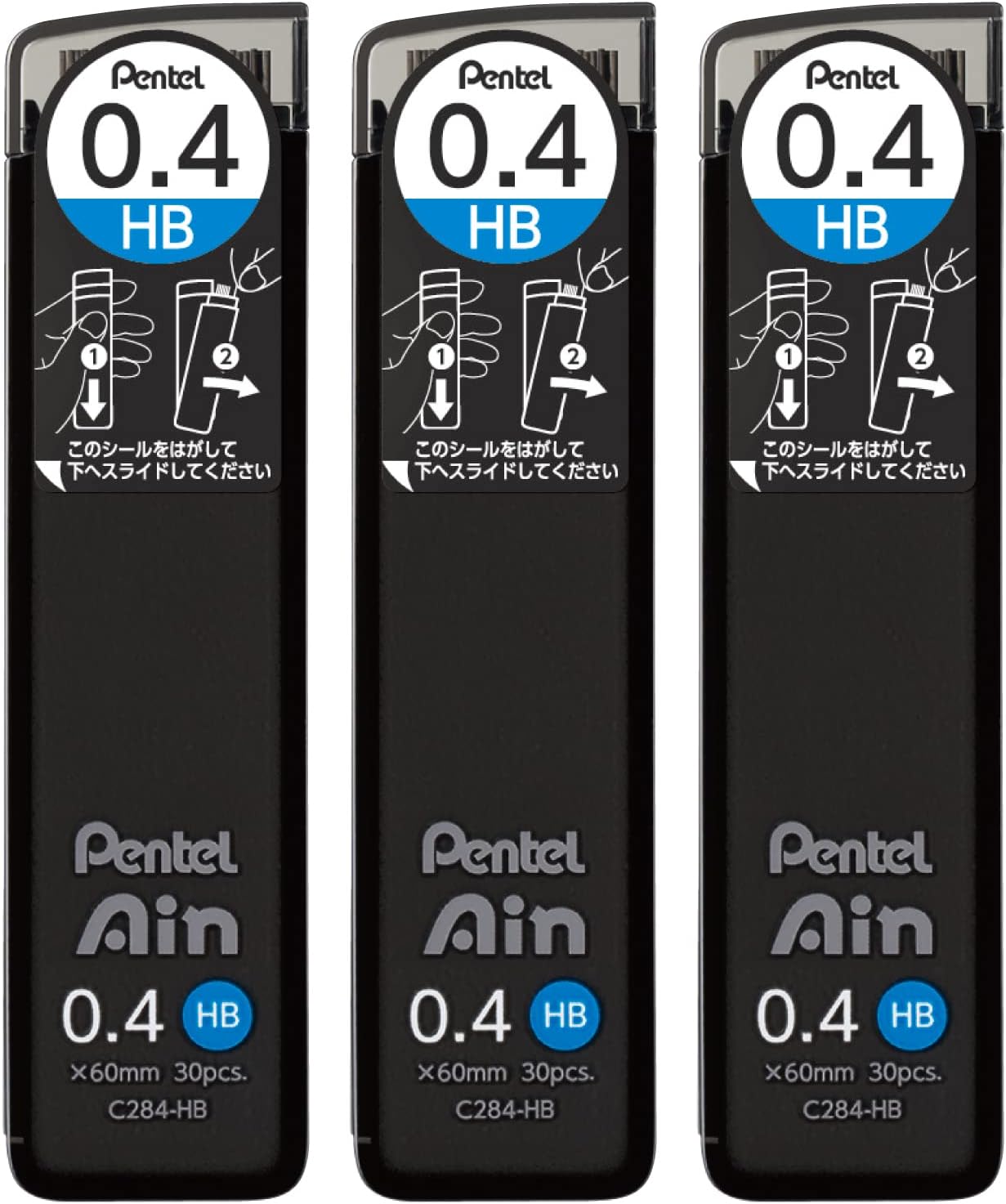 Pentel Ain AMZ-XC284HB3P Mechanical Lead, 0.02 inches (0.4 mm), HB, 3 Pieces