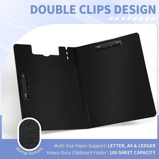 Clipboard Folder, with Dual Metal Clips, Embossed-Texture, Folding 360° Rotating, Nursing Clipboard for Letter and A4, Pen Holder (Silver, 2)