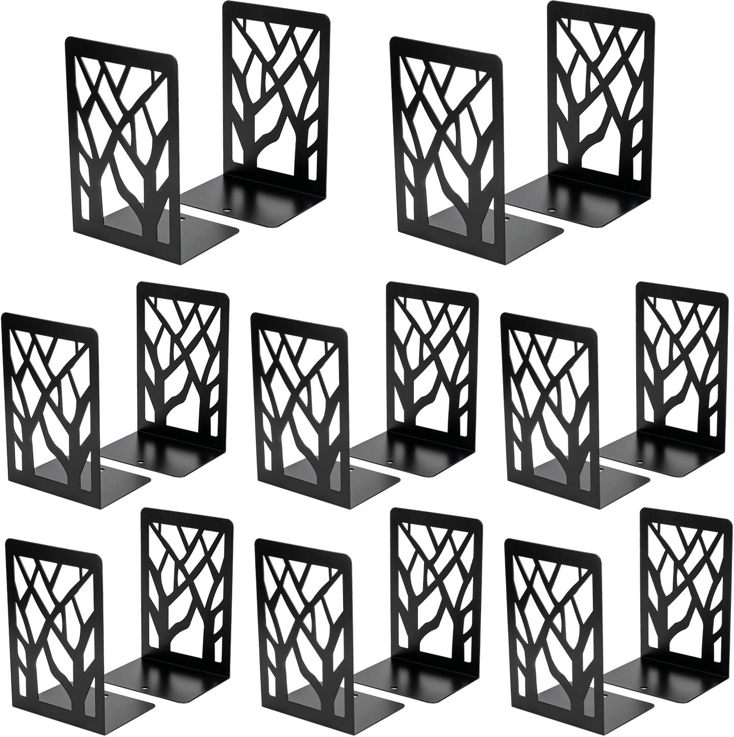 MaxGear Book Ends Tree Design Modern Bookends for Shelves, Non-Skid Book Holder, Heavy Duty Metal Book Storage for Books/CDs, Decorative Book Stopper for Home, 7 x 4.7 x 3.5”, Black,2 Pair/4 Pieces